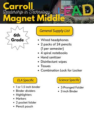 6th Grade Supply List